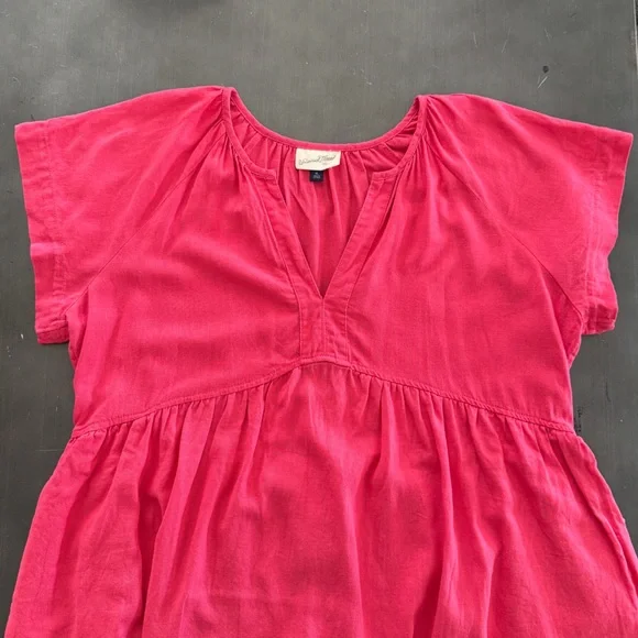 Universal Thread Pink Linen Flowy Short Sleeve A-Line Short Dress V-Neck Pocket - Picture 4 of 12